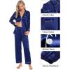 imageSWOMOG Womens Silk Satin Pajamas Sets 4pcs Loungewear Sexy Cami Shorts Set Button Down Long Sleeve Pjs SleepwearNavy Blue