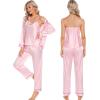 imageSWOMOG Womens Silk Satin Pajamas Sets 4pcs Loungewear Sexy Cami Shorts Set Button Down Long Sleeve Pjs SleepwearPink