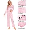 imageSWOMOG Womens Silk Satin Pajamas Sets 4pcs Loungewear Sexy Cami Shorts Set Button Down Long Sleeve Pjs SleepwearPink