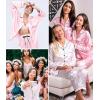 imageSWOMOG Womens Silk Satin Pajamas Sets 4pcs Loungewear Sexy Cami Shorts Set Button Down Long Sleeve Pjs SleepwearPink