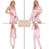 imageSWOMOG Womens Silk Satin Pajamas Sets 4pcs Loungewear Sexy Cami Shorts Set Button Down Long Sleeve Pjs SleepwearPink