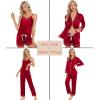 imageSWOMOG Womens Silk Satin Pajamas Sets 4pcs Loungewear Sexy Cami Shorts Set Button Down Long Sleeve Pjs SleepwearRed