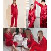 imageSWOMOG Womens Silk Satin Pajamas Sets 4pcs Loungewear Sexy Cami Shorts Set Button Down Long Sleeve Pjs SleepwearRed
