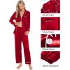 imageSWOMOG Womens Silk Satin Pajamas Sets 4pcs Loungewear Sexy Cami Shorts Set Button Down Long Sleeve Pjs SleepwearRed