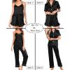 imageSWOMOG Womens Silk Satin Pajamas Sets 4pcs Loungewear Sexy Cami Shorts Set Button Down Long Sleeve Pjs SleepwearShort Sleeveblack