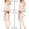 imageSWOMOG Womens Silk Satin Pajamas Sets 4pcs Loungewear Sexy Cami Shorts Set Button Down Long Sleeve Pjs SleepwearShort Sleevechampagne
