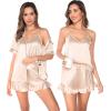 imageSWOMOG Womens Silk Satin Pajamas Sets 4pcs Loungewear Sexy Cami Shorts Set Button Down Long Sleeve Pjs SleepwearShort Sleevechampagne