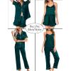 imageSWOMOG Womens Silk Satin Pajamas Sets 4pcs Loungewear Sexy Cami Shorts Set Button Down Long Sleeve Pjs SleepwearShort Sleevedarkgreen