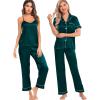 imageSWOMOG Womens Silk Satin Pajamas Sets 4pcs Loungewear Sexy Cami Shorts Set Button Down Long Sleeve Pjs SleepwearShort Sleevedarkgreen