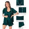 imageSWOMOG Womens Silk Satin Pajamas Sets 4pcs Loungewear Sexy Cami Shorts Set Button Down Long Sleeve Pjs SleepwearShort Sleevedarkgreen
