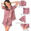 imageSWOMOG Womens Silk Satin Pajamas Sets 4pcs Loungewear Sexy Cami Shorts Set Button Down Long Sleeve Pjs SleepwearShort Sleevemisty Rose