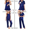 imageSWOMOG Womens Silk Satin Pajamas Sets 4pcs Loungewear Sexy Cami Shorts Set Button Down Long Sleeve Pjs SleepwearShort Sleevenavy Blue