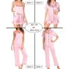 imageSWOMOG Womens Silk Satin Pajamas Sets 4pcs Loungewear Sexy Cami Shorts Set Button Down Long Sleeve Pjs SleepwearShort Sleevepink