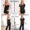 imageSWOMOG Womens Silk Satin Pajamas Sets 7pcs Sleepwear Sexy Cami Shorts Set and Button Down Short Sleeve Satin PjsBlack
