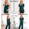 imageSWOMOG Womens Silk Satin Pajamas Sets 7pcs Sleepwear Sexy Cami Shorts Set and Button Down Short Sleeve Satin PjsDeep Green
