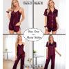 imageSWOMOG Womens Silk Satin Pajamas Sets 7pcs Sleepwear Sexy Cami Shorts Set and Button Down Short Sleeve Satin PjsDeep Wine Red