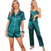 imageSWOMOG Womens Silk Satin Pajamas Sets 7pcs Sleepwear Sexy Cami Shorts Set and Button Down Short Sleeve Satin PjsGreen