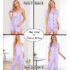 imageSWOMOG Womens Silk Satin Pajamas Sets 7pcs Sleepwear Sexy Cami Shorts Set and Button Down Short Sleeve Satin PjsLavender