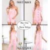 imageSWOMOG Womens Silk Satin Pajamas Sets 7pcs Sleepwear Sexy Cami Shorts Set and Button Down Short Sleeve Satin PjsPink