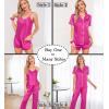 imageSWOMOG Womens Silk Satin Pajamas Sets 7pcs Sleepwear Sexy Cami Shorts Set and Button Down Short Sleeve Satin PjsRose Red