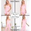 imageSWOMOG Womens Silk Satin Pajamas Sets 7pcs Sleepwear Sexy Cami Shorts Set and Button Down Short Sleeve Satin PjsSolid Pink