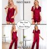 imageSWOMOG Womens Silk Satin Pajamas Sets 7pcs Sleepwear Sexy Cami Shorts Set and Button Down Short Sleeve Satin PjsSolid Red
