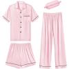 imageSWOMOG Womens Silk Satin Pajama Sets 3Pcs Button Down Pj Set Short Sleeve Sleepwear Loungewear Pjs Nightwear XSXXLPink With Eye Mask