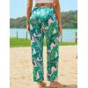 imageSWOMOG Womens Silk Satin Pajama Pants Longs Silky Sleep Pants Loungewear Trousers Elastic Waist Lounge Pj BottomsPink Leaves
