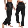 imageSWOMOG Womens Silk Satin Pajama Pants Longs Silky Sleep Pants Loungewear Trousers Elastic Waist Lounge Pj BottomsPippingblack