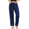 imageSWOMOG Womens Silk Satin Pajama Pants Longs Silky Sleep Pants Loungewear Trousers Elastic Waist Lounge Pj BottomsPippingnavy Blue