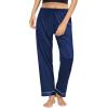 imageSWOMOG Womens Silk Satin Pajama Pants Longs Silky Sleep Pants Loungewear Trousers Elastic Waist Lounge Pj BottomsPippingnavy Blue