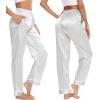 imageSWOMOG Womens Silk Satin Pajama Pants Longs Silky Sleep Pants Loungewear Trousers Elastic Waist Lounge Pj BottomsPippingwhite