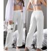 imageSWOMOG Womens Silk Satin Pajama Pants Longs Silky Sleep Pants Loungewear Trousers Elastic Waist Lounge Pj BottomsPippingwhite