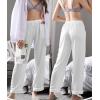 imageSWOMOG Womens Silk Satin Pajama Pants Longs Silky Sleep Pants Loungewear Trousers Elastic Waist Lounge Pj BottomsPippingwhite