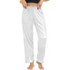 imageSWOMOG Womens Silk Satin Pajama Pants Longs Silky Sleep Pants Loungewear Trousers Elastic Waist Lounge Pj BottomsPippingwhite