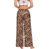 imageSWOMOG Womens Silk Satin Pajama Pants Longs Silky Sleep Pants Loungewear Trousers Elastic Waist Lounge Pj BottomsWavy Leopard