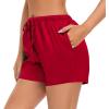 imageSWOMOG Womens Silk Stain Pajama Shorts Pj Bottoms with Pockets Drawstring Sleep Shorts Boxer Soft Lounge ShortsBlackRed