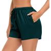 imageSWOMOG Womens Silk Stain Pajama Shorts Pj Bottoms with Pockets Drawstring Sleep Shorts Boxer Soft Lounge ShortsDeep GreenChampagne