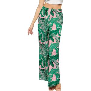 imageSWOMOG Womens Silk Satin Pajama Pants Longs Silky Sleep Pants Loungewear Trousers Elastic Waist Lounge Pj BottomsPink Leaves