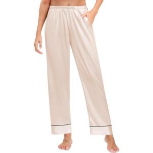imageSWOMOG Womens Silk Satin Pajama Pants Longs Silky Sleep Pants Loungewear Trousers Elastic Waist Lounge Pj BottomsPippingchampagne