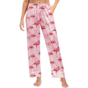 imageSWOMOG Womens Silk Satin Pajama Pants Longs Silky Sleep Pants Loungewear Trousers Elastic Waist Lounge Pj BottomsPippingflamingo Pink