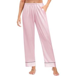 imageSWOMOG Womens Silk Satin Pajama Pants Longs Silky Sleep Pants Loungewear Trousers Elastic Waist Lounge Pj BottomsPippingpink