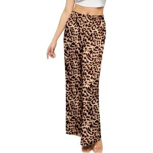 imageSWOMOG Womens Silk Satin Pajama Pants Longs Silky Sleep Pants Loungewear Trousers Elastic Waist Lounge Pj BottomsWavy Leopard