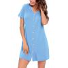 imageSWOMOG 2 Pack Nightgown for Women V Neck Soft Short Sleeve Sleepshirt Pajama Dress Soft Modal NightwearBright Sky Blue Color
