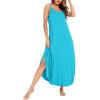 imageSWOMOG Women Long Nightgown Pajama Dress Soft Strap Nightdress Summer Sleeveless Nightshirt Lounge Dress with PocketsPeacock Blue