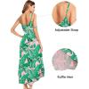imageSWOMOG Women Long Nightgown Pajama Dress Soft Strap Nightdress Summer Sleeveless Nightshirt Lounge Dress with PocketsPink Leaves