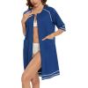 imageSWOMOG Women Zip Up Robe 34 Sleeve Housecoat Soft Cotton Zipper Front Nightgown Loungewear with PocketsZnavy