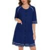 imageSWOMOG Women Zip Up Robe 34 Sleeve Housecoat Soft Cotton Zipper Front Nightgown Loungewear with PocketsZnavy Blue