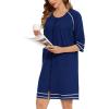 imageSWOMOG Women Zip Up Robe 34 Sleeve Housecoat Soft Cotton Zipper Front Nightgown Loungewear with PocketsZnavy Blue