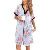 imageSWOMOG Women Zipper Front House Coat Short Sleeves Robe Zip up Bathrobes Short Nightgown with Pockets S3XLBlue Flower